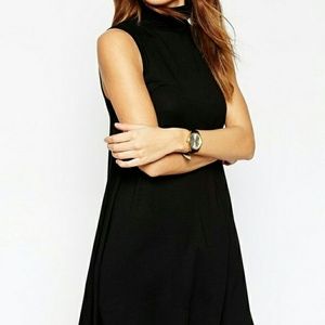 Navy Blue Sleeveless Mock Turtleneck Dress